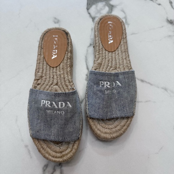Prada Logo Espadrille Slide Sandals sz 37 - Picture 1 of 8